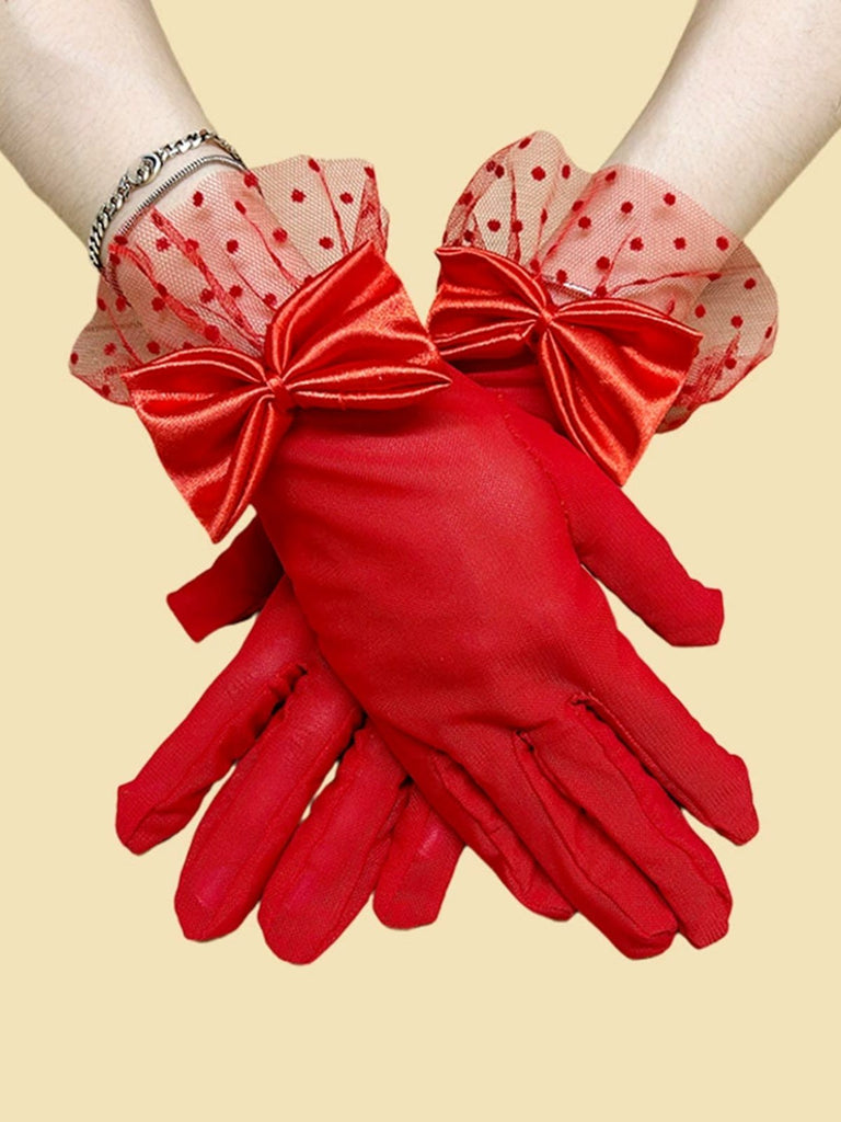 Retro Dots Mesh Bow Sheer Gloves