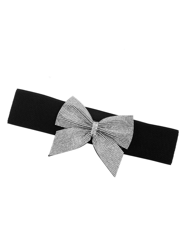 Black Rhinestone Bow High Stretch Belt
