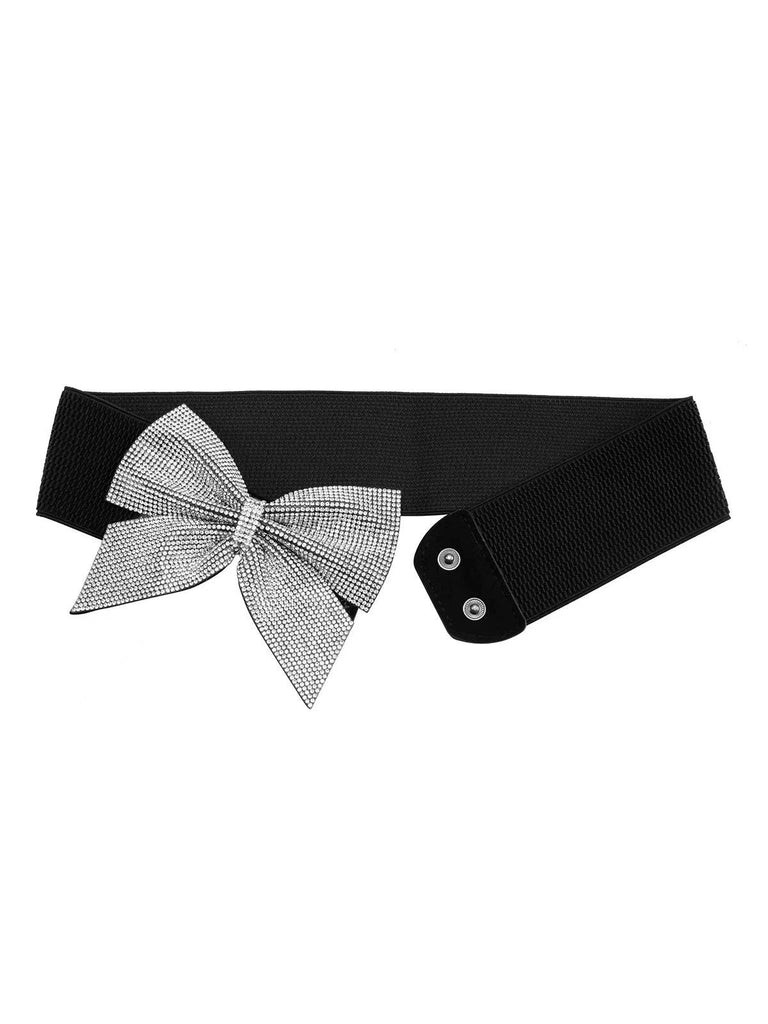 Black Rhinestone Bow High Stretch Belt