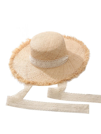 Vintage Khaki Straw Wide Brim Sun Hat