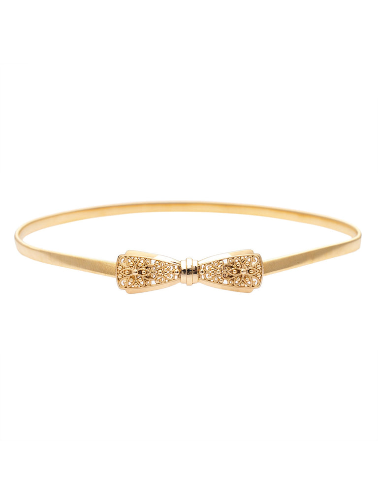 Vintage Chic Gold Elastic Metallic Thin Belt
