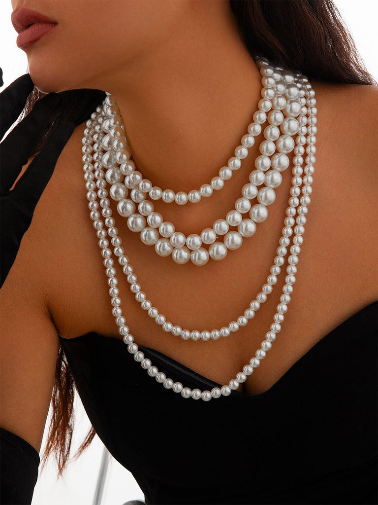 Vintage Layered Pearl Statement Necklace