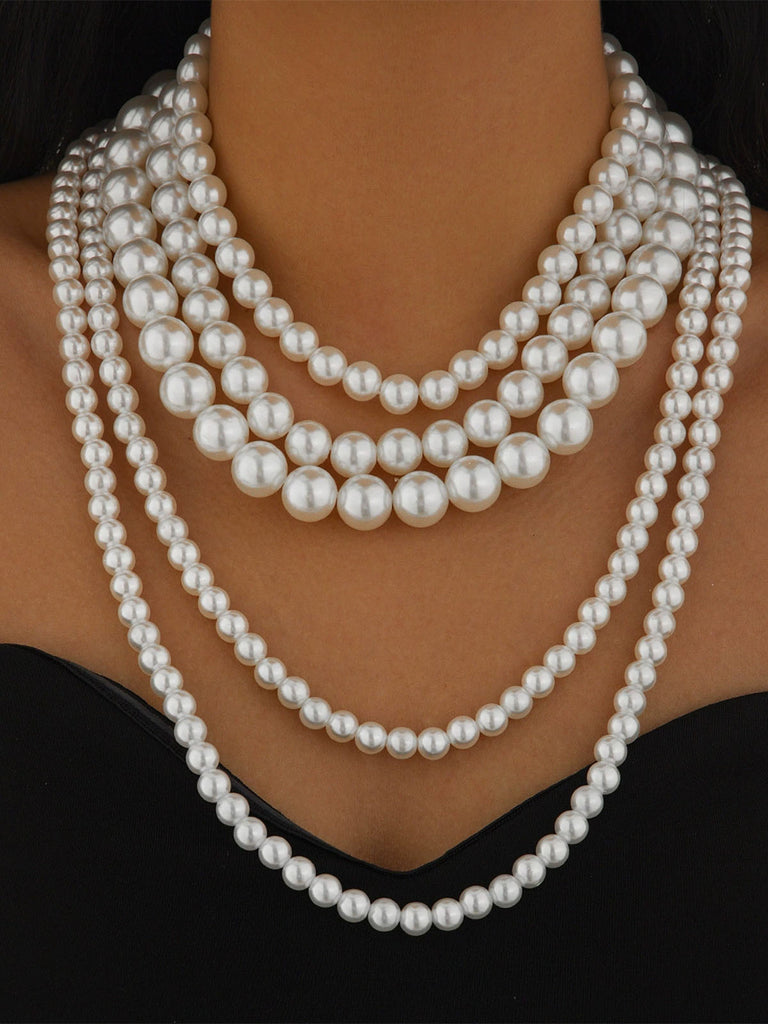 Vintage Layered Pearl Statement Necklace