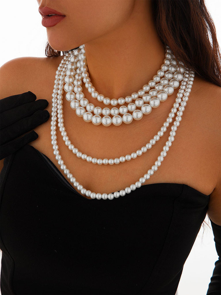 Vintage Layered Pearl Statement Necklace