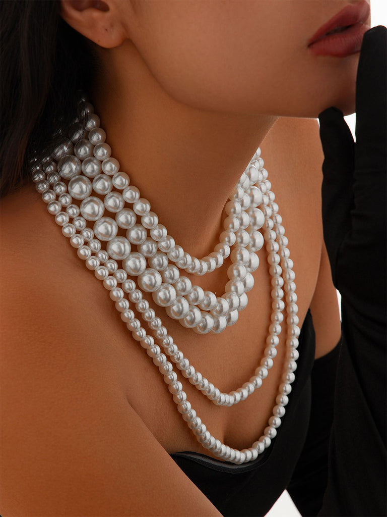 Vintage Layered Pearl Statement Necklace