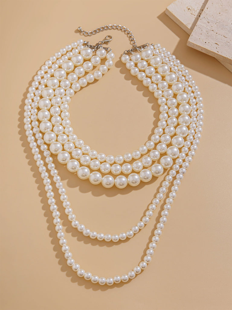 Vintage Layered Pearl Statement Necklace