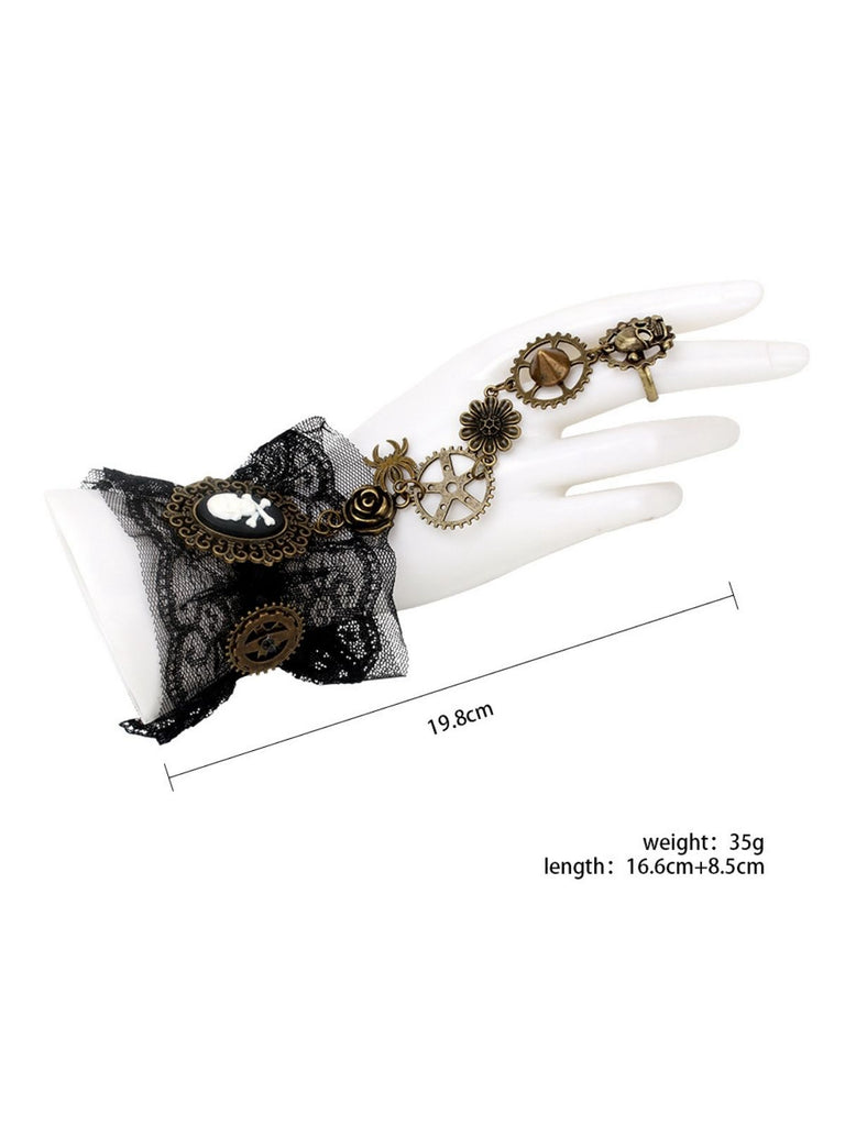 Black Vintage Gothic Punk Lace Bracelet with Ring