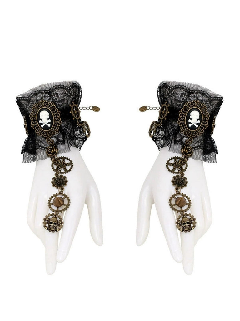 Black Vintage Gothic Punk Lace Bracelet with Ring