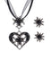 Vintage Rhinestone Edelweiss Heart Ribbon Necklace & Earring Set