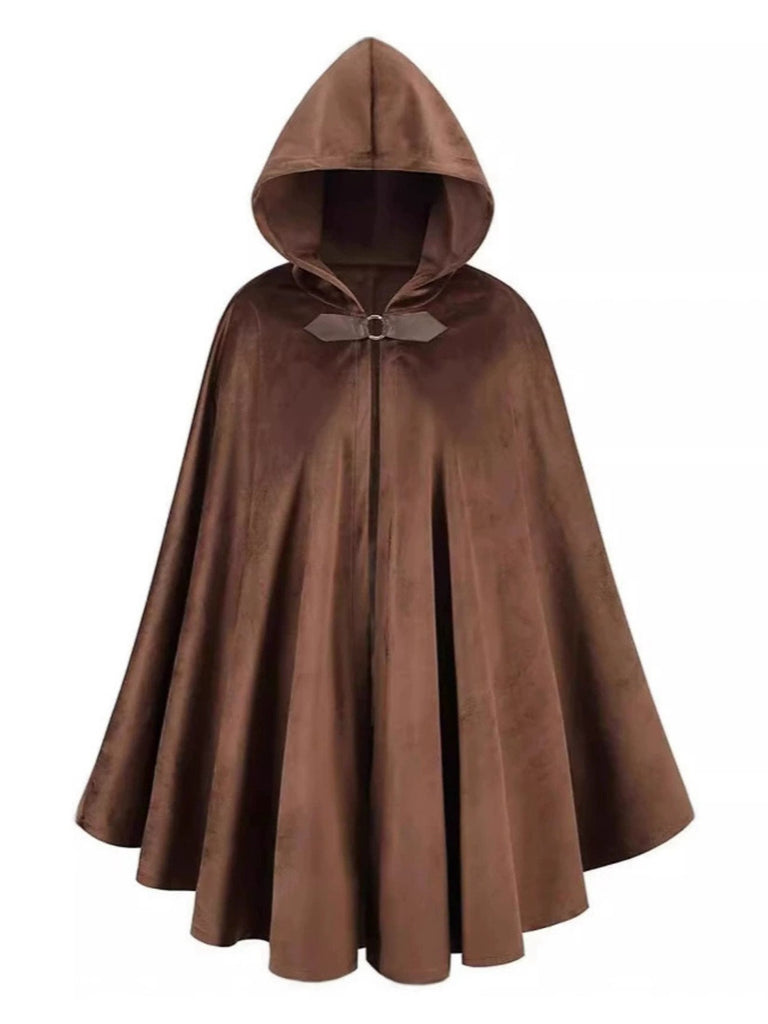 1940s Halloween Medieval Faux-Suede Cloak