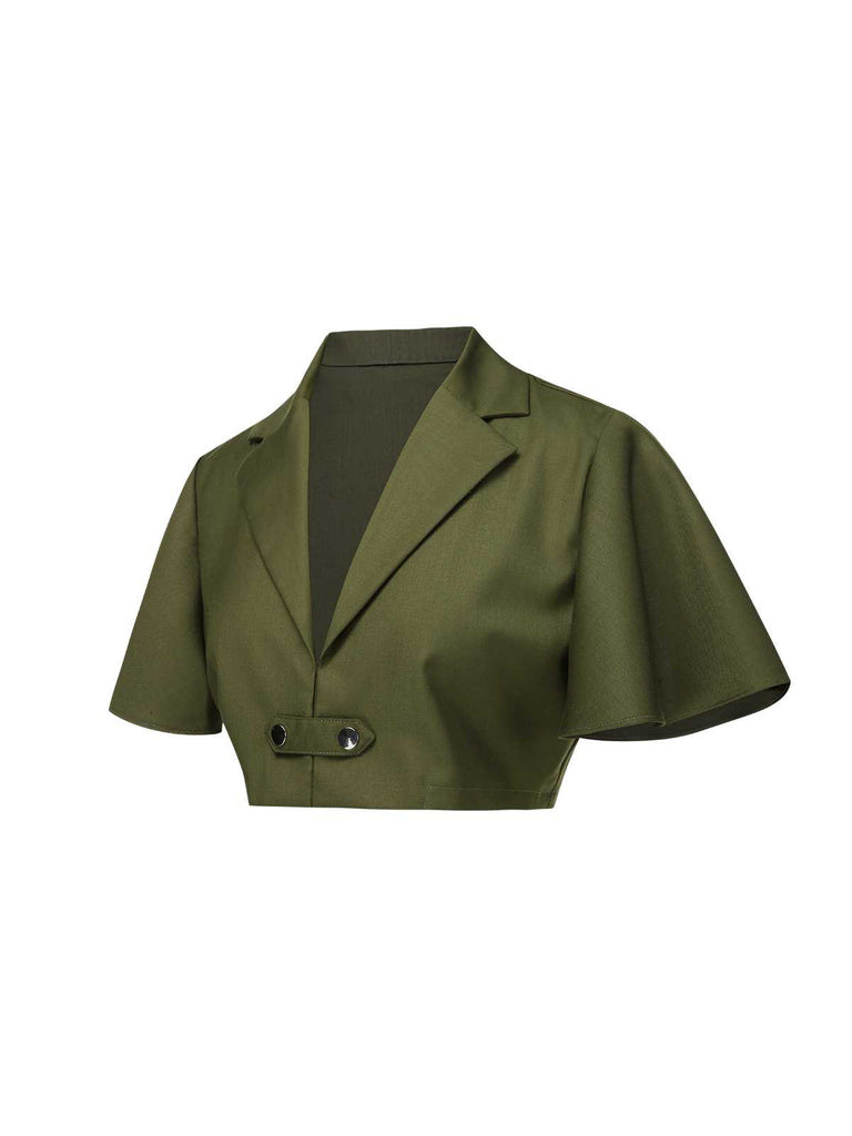 [Pre-Sale] Green 1950s Lapel Solid Cropped Cape