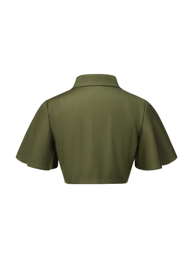 [Pre-Sale] Green 1950s Lapel Solid Cropped Cape