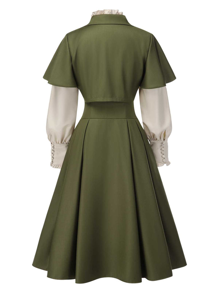 [Pre-Sale] 2PCS Green 1950s Victorian Bow Tie Dress & Cropped Cape
