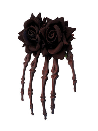 Deep Red Vintage Rose Skeleton Hand Hairpin