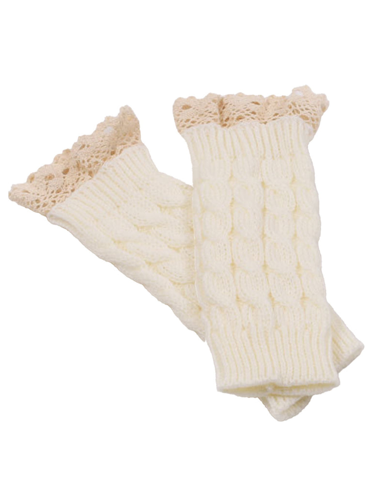 Vintage Lace Patchwork Twisted Knit Fingerless Gloves