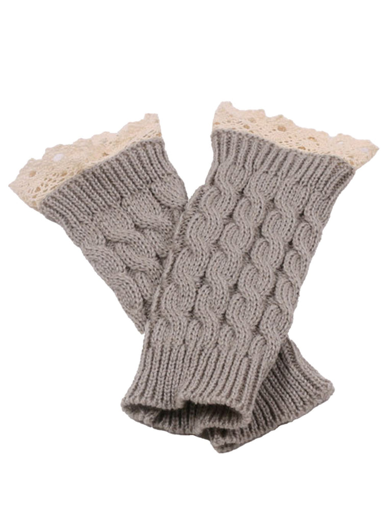 Vintage Lace Patchwork Twisted Knit Fingerless Gloves