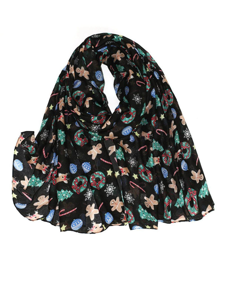 Vintage Christmas Cartoon Printed Silk Scarf