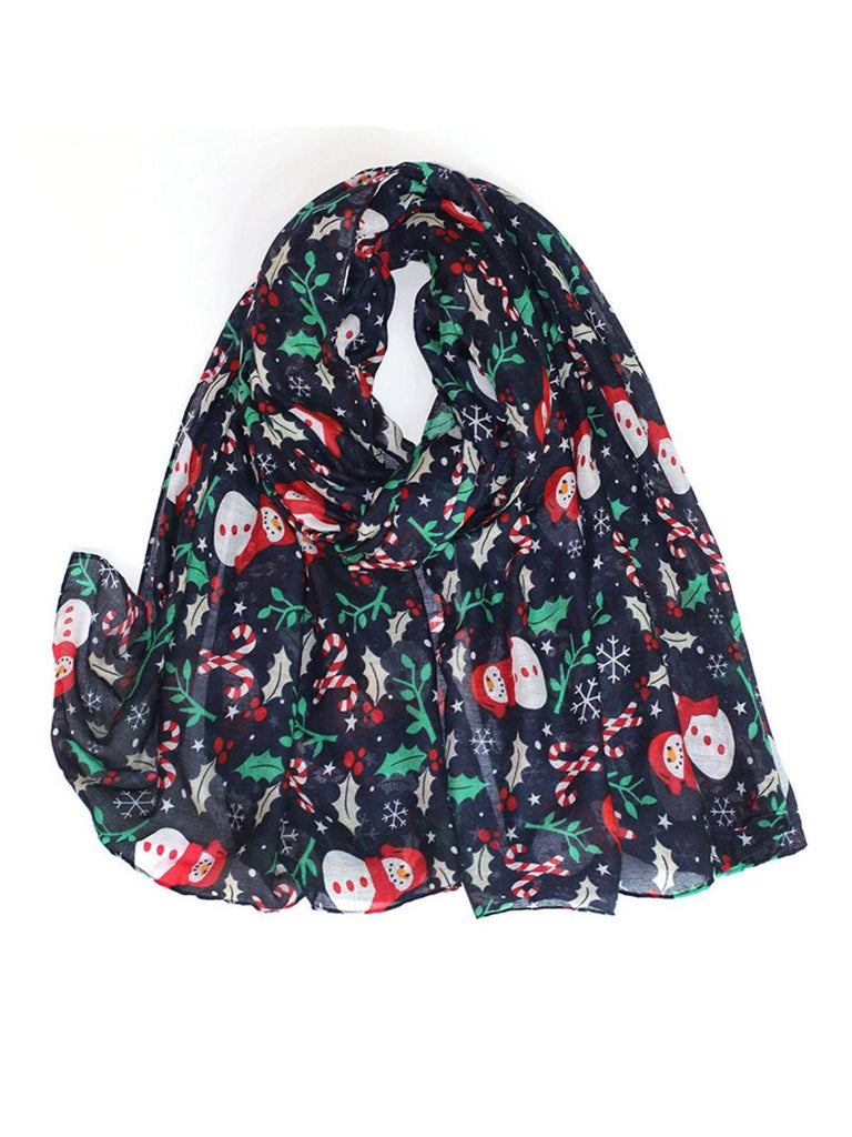 Vintage Christmas Cartoon Printed Silk Scarf