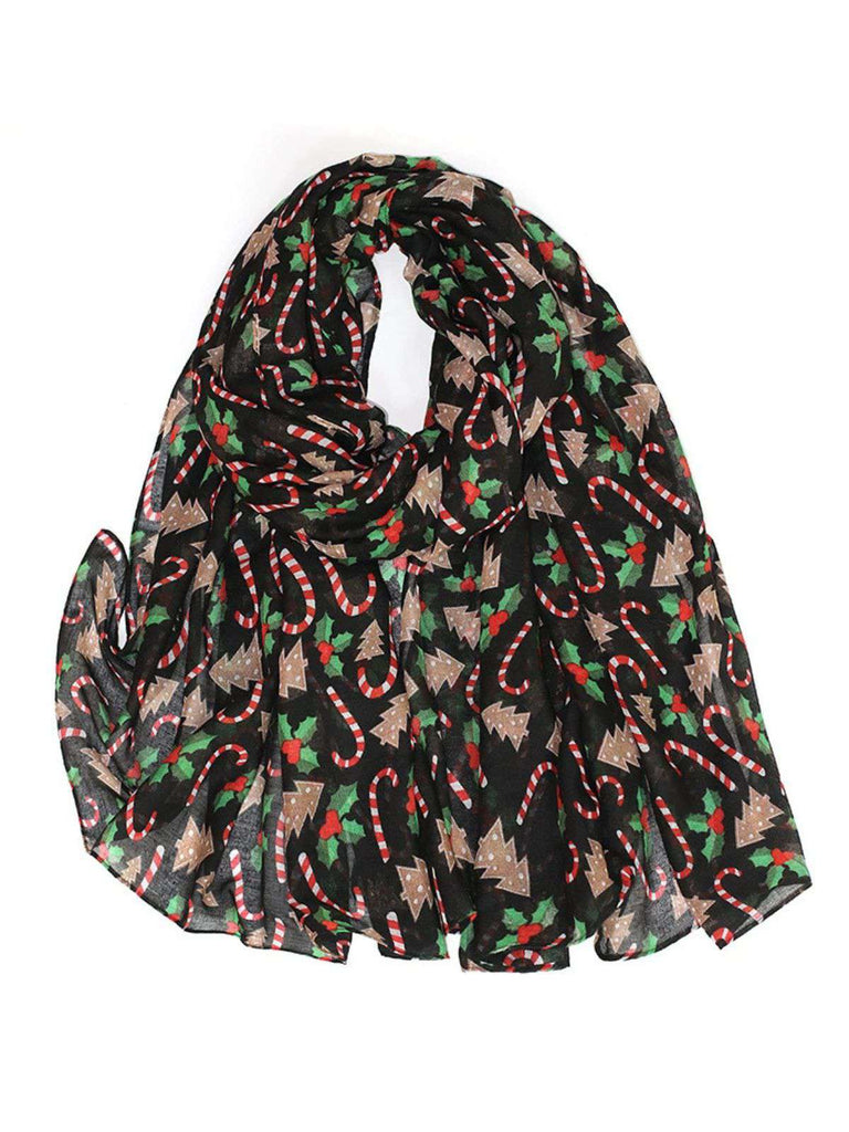 Vintage Christmas Cartoon Printed Silk Scarf