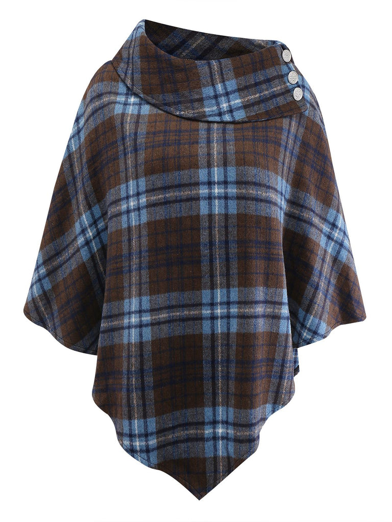 [Pre-Sale] Blue 1950s Plaid Button Poncho