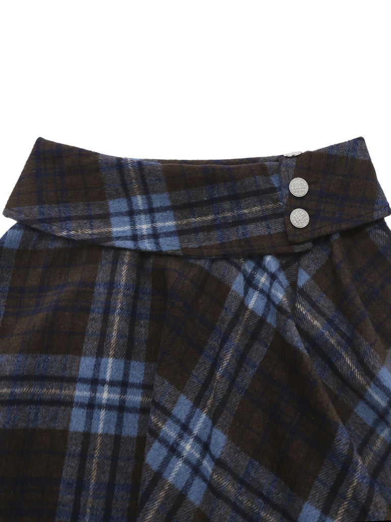 [Pre-Sale] Blue 1950s Plaid Button Poncho