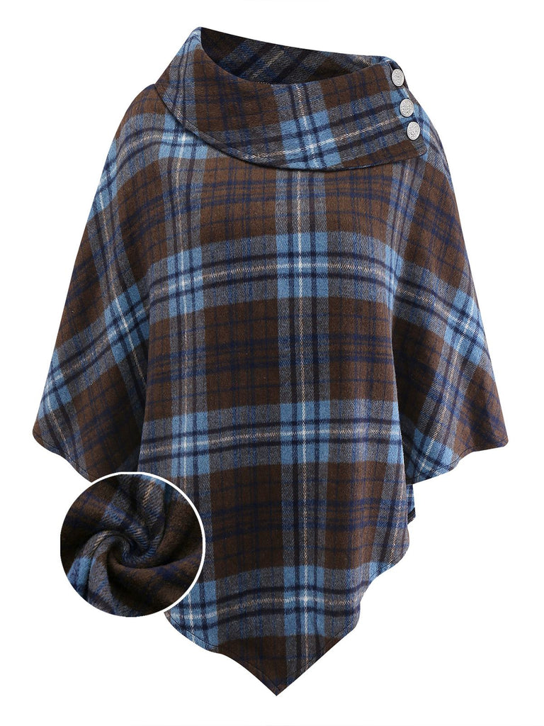 [Pre-Sale] Blue 1950s Plaid Button Poncho