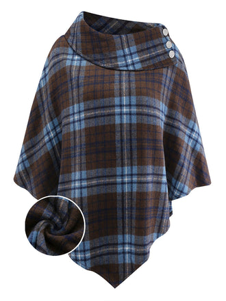 [Pre-Sale] Blue 1950s Plaid Button Poncho