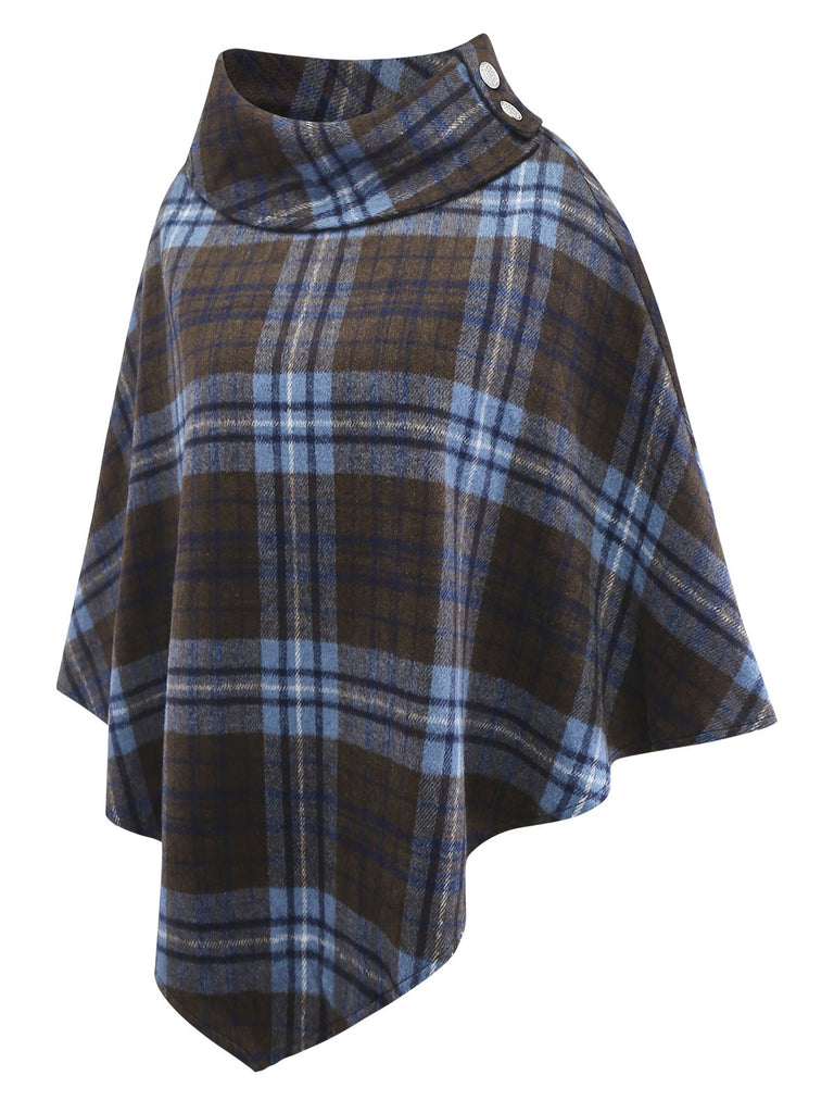 [Pre-Sale] Blue 1950s Plaid Button Poncho