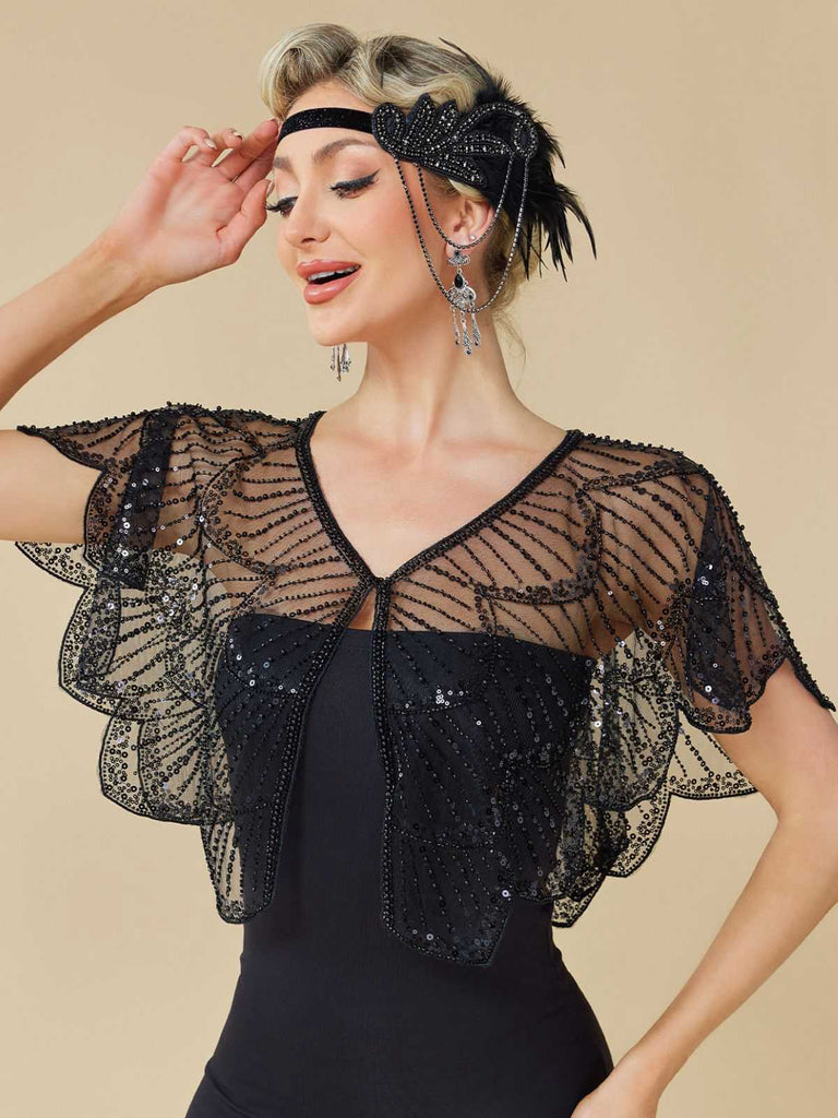 [Pre-Sale] 1920s Gatsby Mesh Sequins Petal Hem Cape