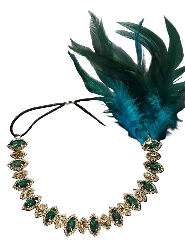 1920s Gatsby Peacock Feather Rhinestone Headband