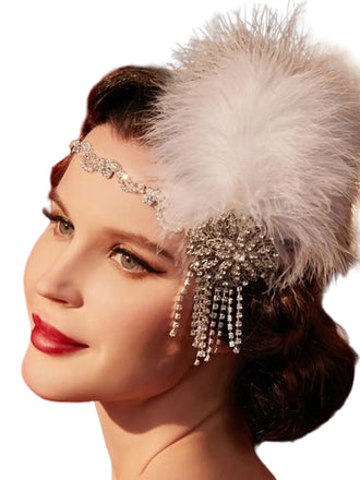 1920s Gatsby Feather Rhinestone Floral Headpiece