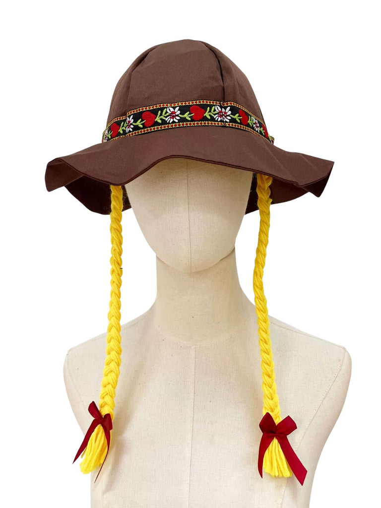 Vintage Embroidered Flower Yellow Braided Hat