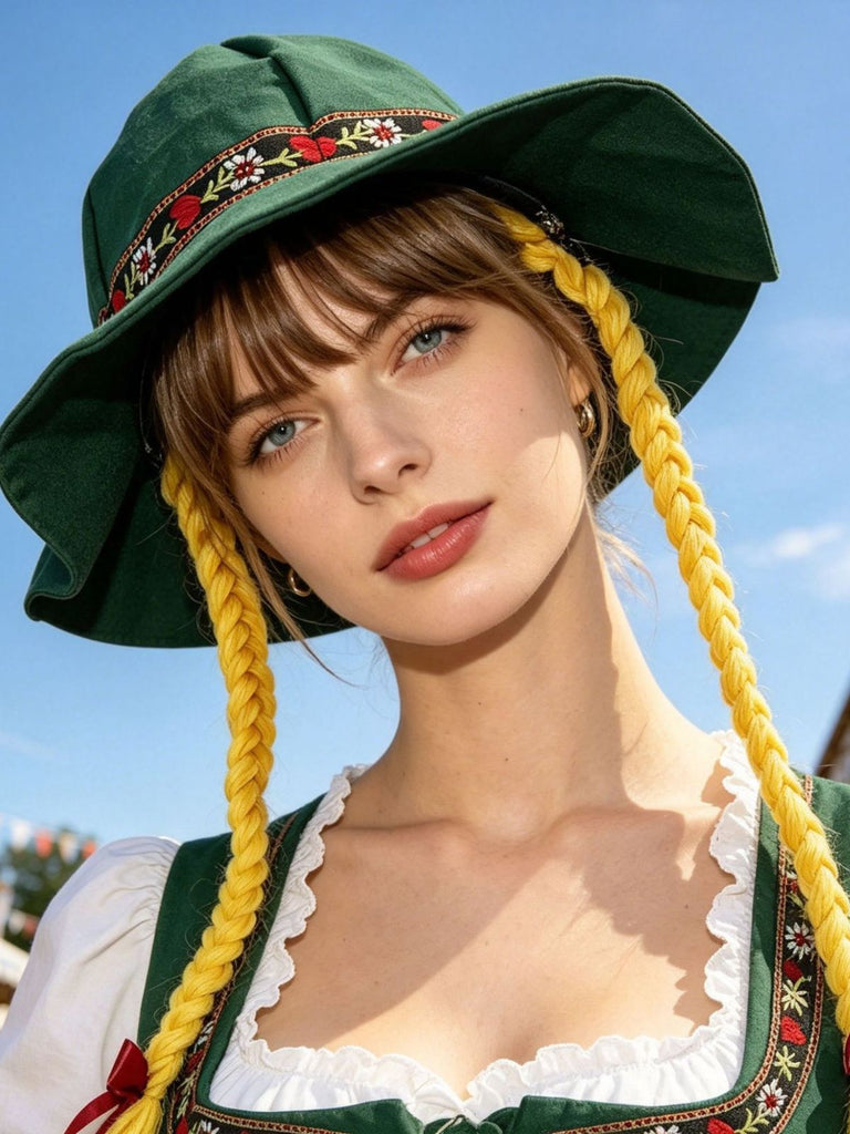 Vintage Embroidered Flower Yellow Braided Hat