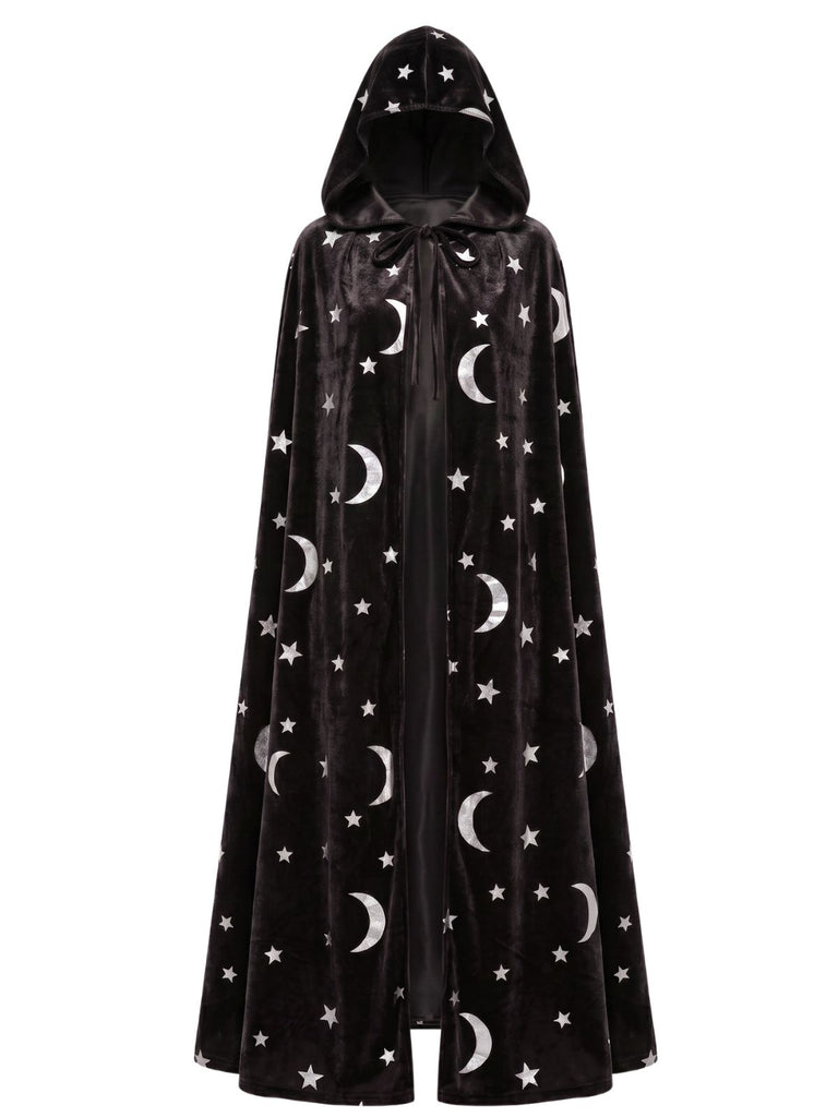 1950s Halloween Star & Moon Velvet Long Hooded Cape