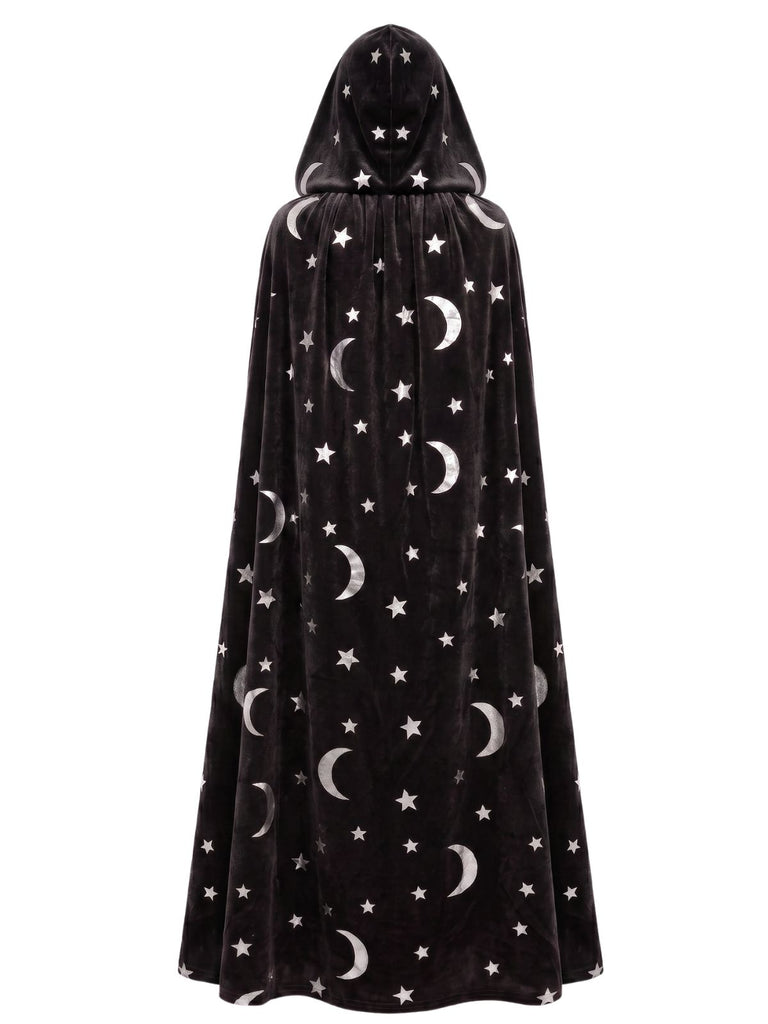 1950s Halloween Star & Moon Velvet Long Hooded Cape