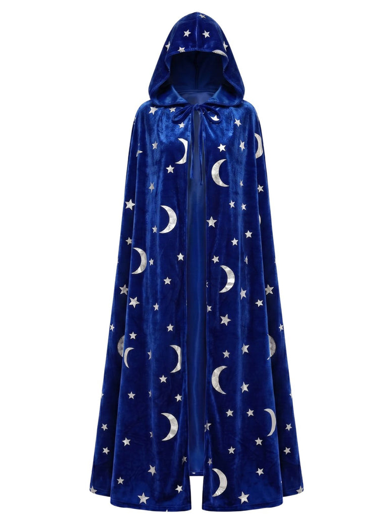 1950s Halloween Star & Moon Velvet Long Hooded Cape