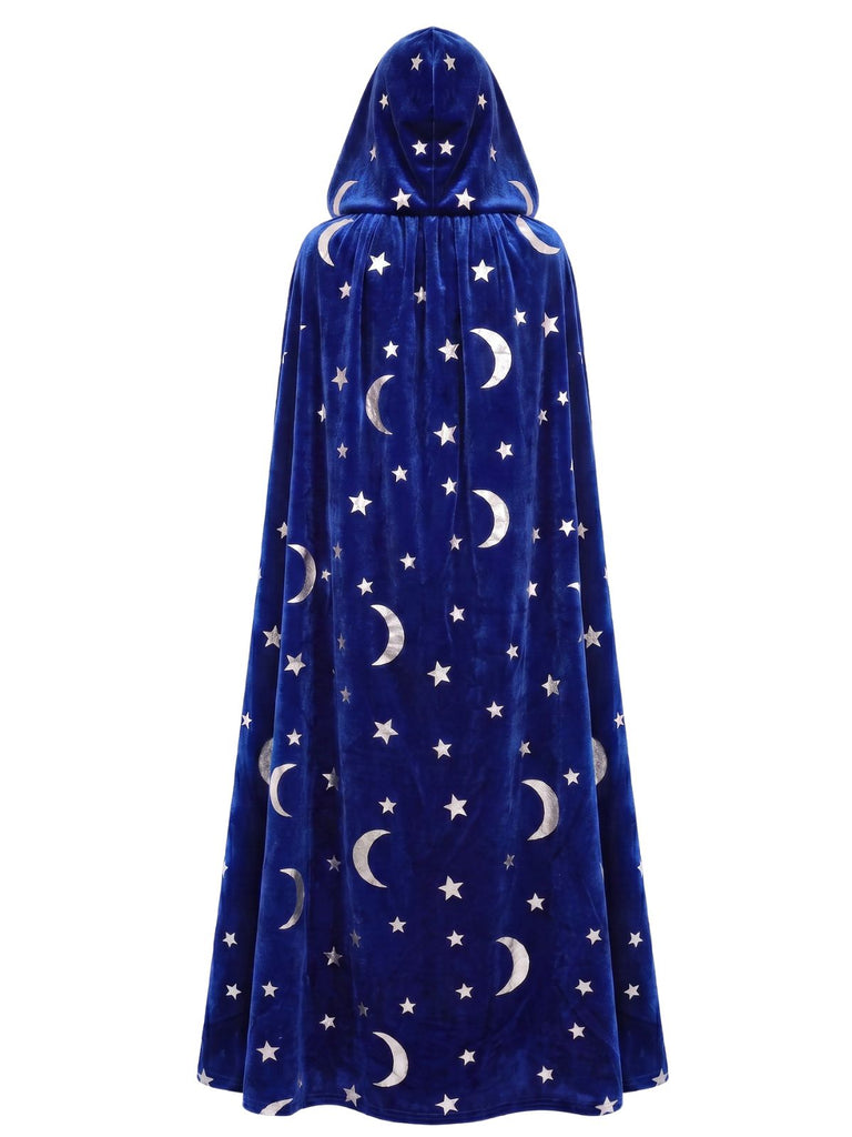 1950s Halloween Star & Moon Velvet Long Hooded Cape