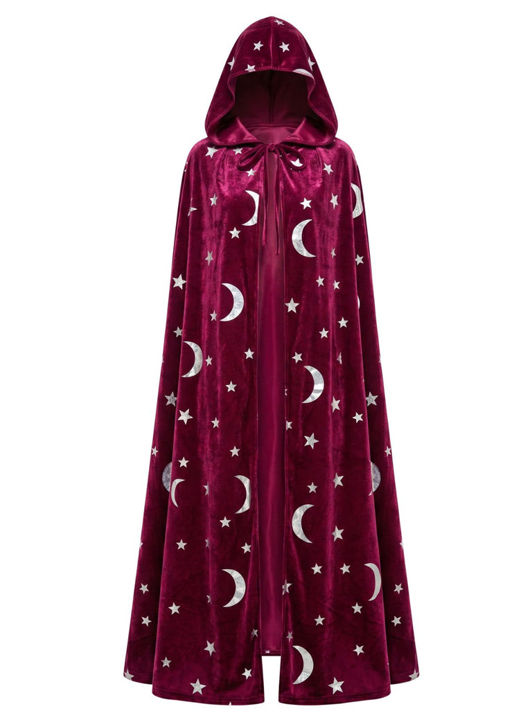 1950s Halloween Star & Moon Velvet Long Hooded Cape