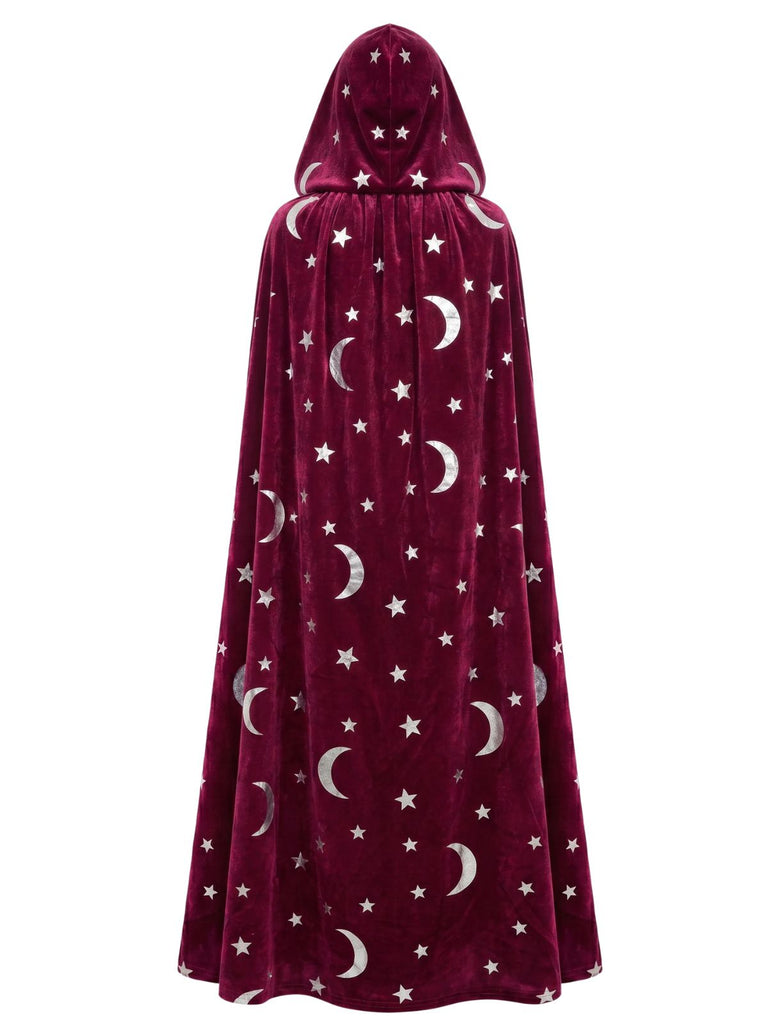 1950s Halloween Star & Moon Velvet Long Hooded Cape