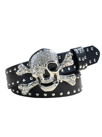 Halloween Skull Rhinestone Studded Gothic Belt