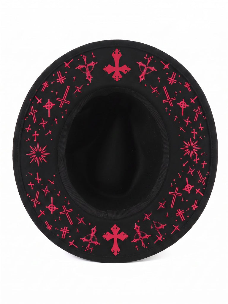Gothic Witch Hat with Pink Cross Print - 6