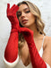 Velvet Feather Trim Over Elbow Gloves 3