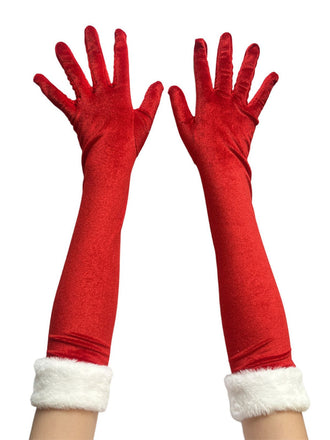 Velvet Feather Trim Over Elbow Gloves 7