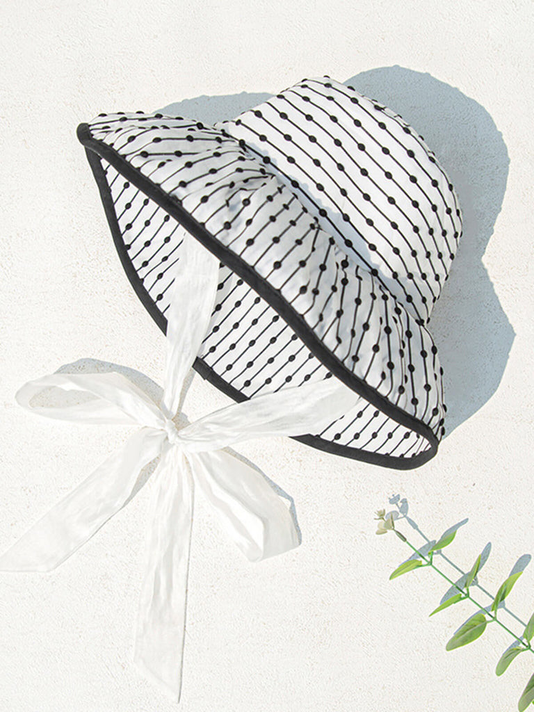 Black & White Lined Polka Dots Bucket Hat