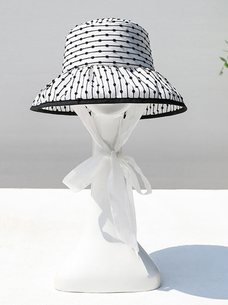 Black & White Lined Polka Dots Bucket Hat
