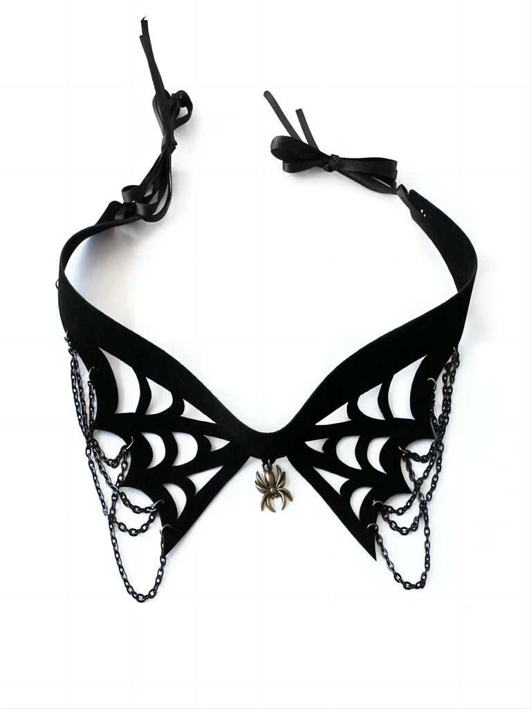 Halloween Black Spider Web Gothic Necklace