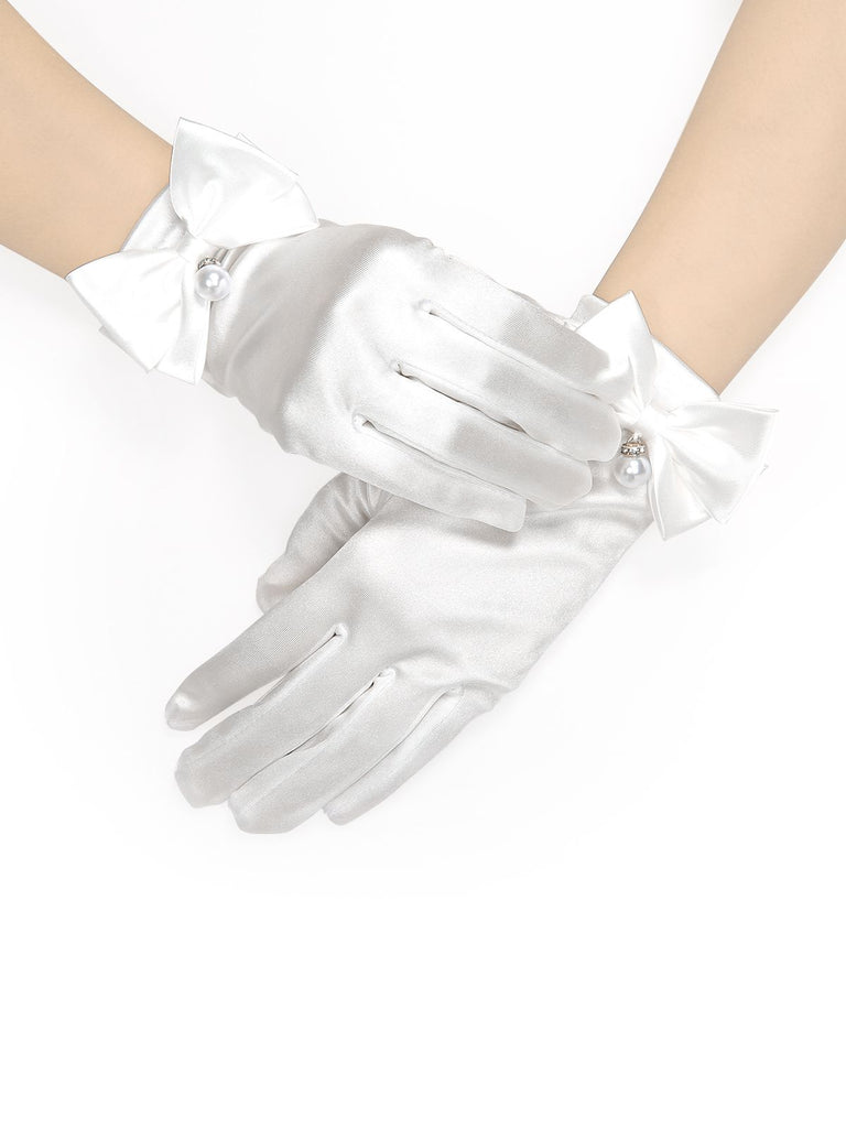 Vintage Pearl Bow Decor Exquisite Gloves