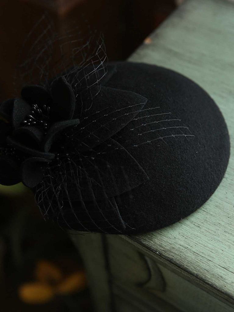 Vintage Floral Decor Mesh Woolen Hat