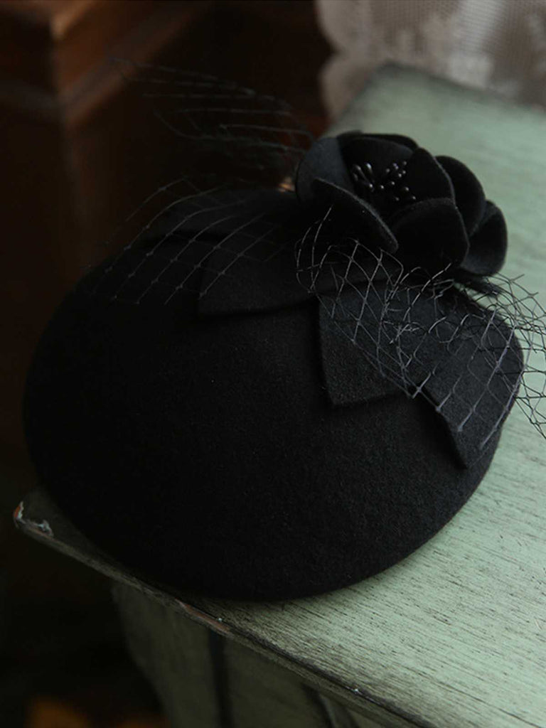 Vintage Floral Decor Mesh Woolen Hat