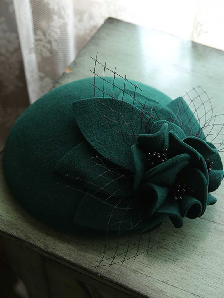 Vintage Floral Decor Mesh Woolen Hat